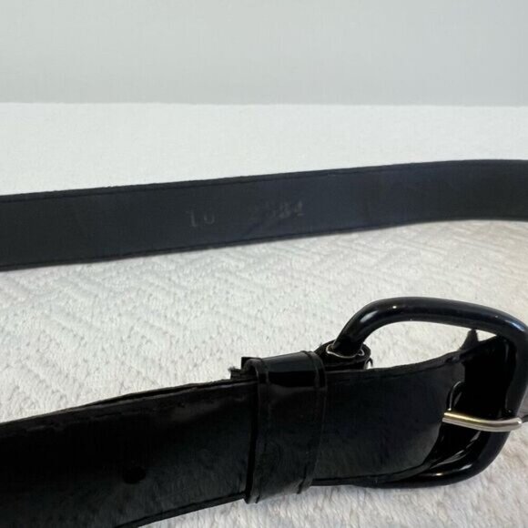 Vintage Faux Patent Leather Black Shiny Slim Waist Belt 80s Retro Whimsigoth - Picture 6 of 15